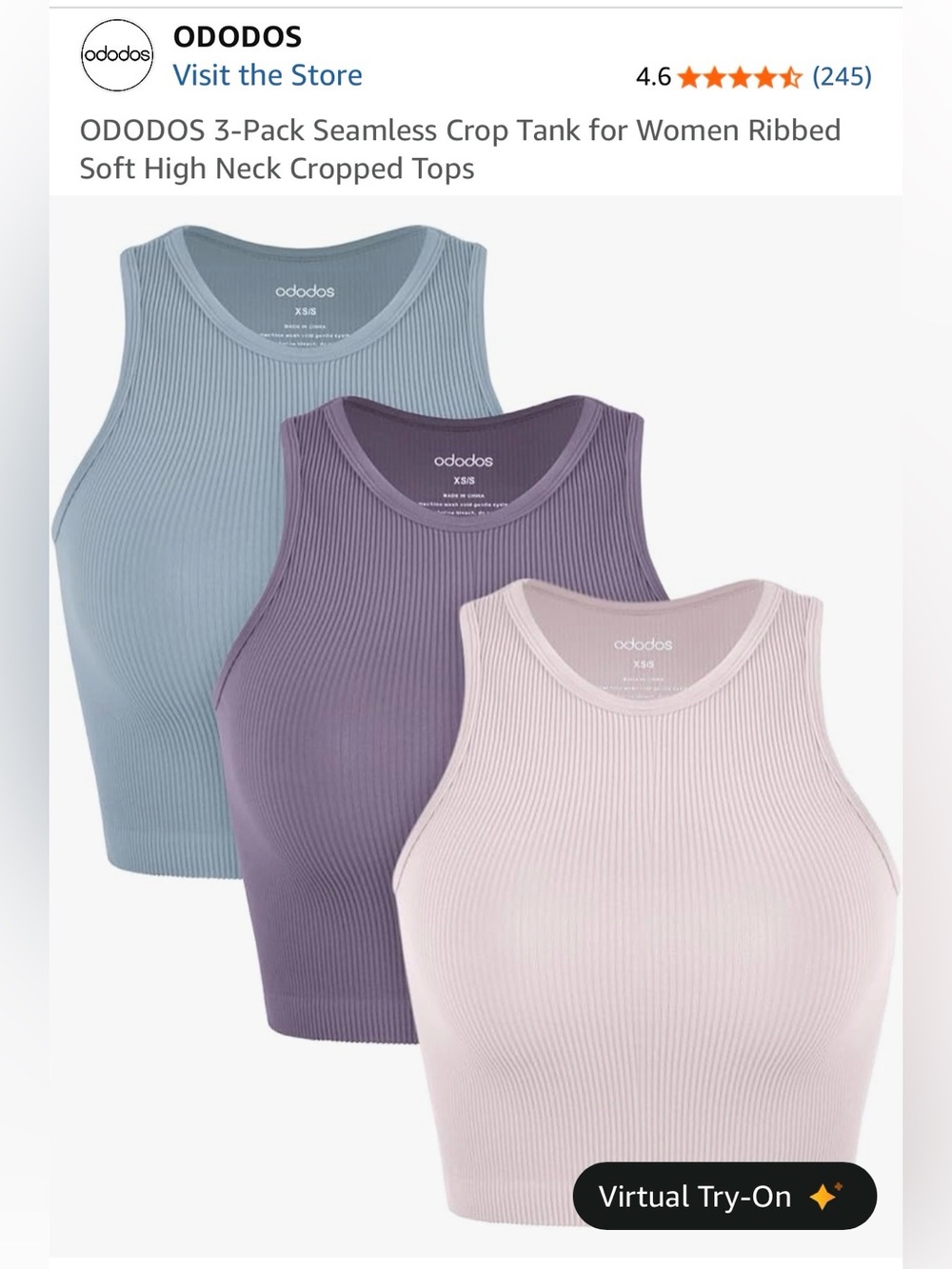 Ribbed High Neck Cropped Tank Top – Purple, Blue, Light Pink, Size M-L